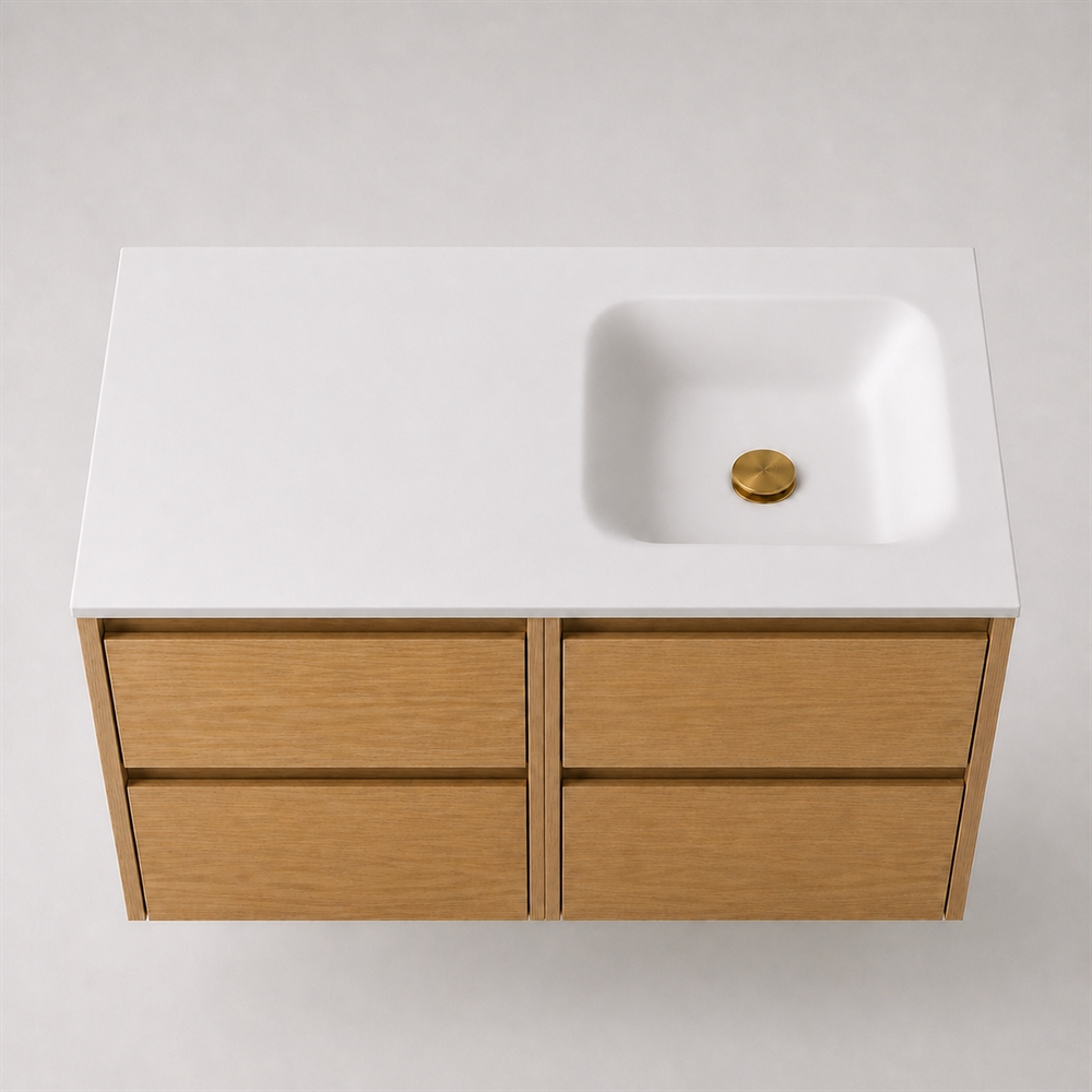Corian bathroom surface 102 cm incl. Type 7 basin, right, Glacier White