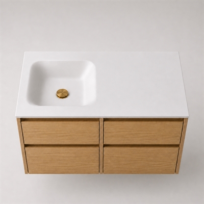 Corian bathroom surface 102 cm incl. Type 7 basin, left, Glacier White