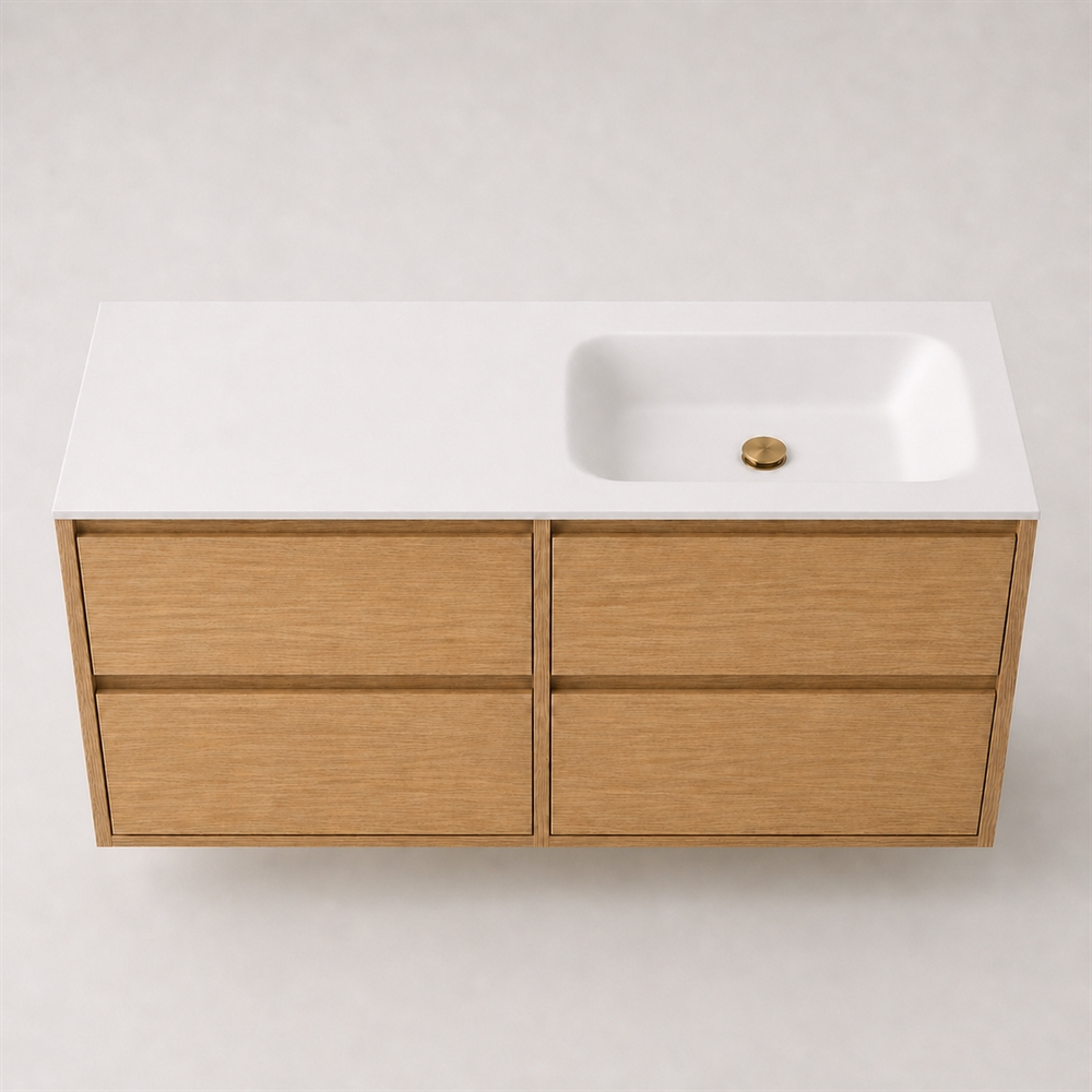 Corian bathroom surface 122 cm incl. Lux basin, right, Glacier White