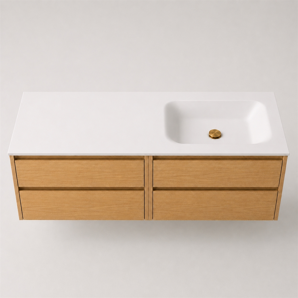 Corian bathroom surface 142 cm incl. Lux basin, right, Glacier White