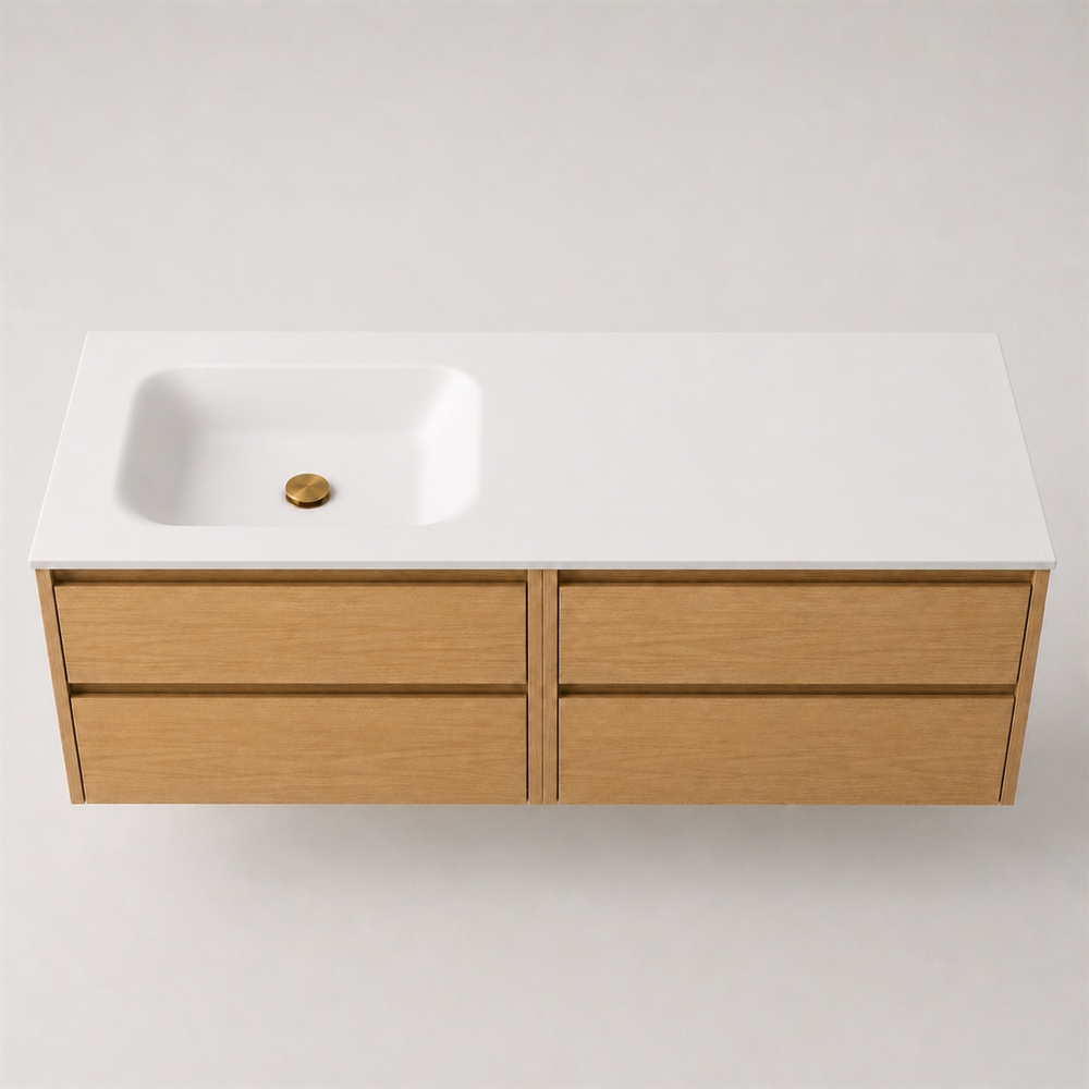 Corian bathroom surface 142 cm incl. Lux basin, left, Glacier White