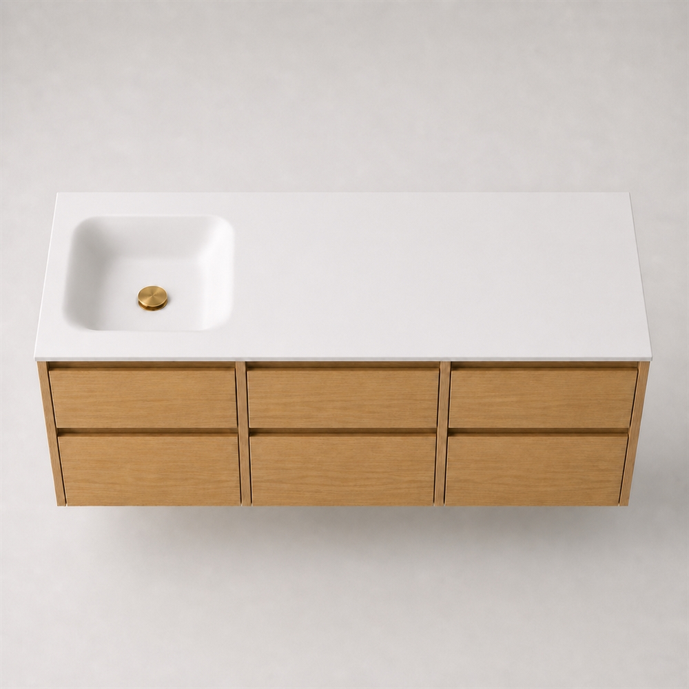Corian bathroom surface 152 cm incl. Type 7 basin, left, Glacier White