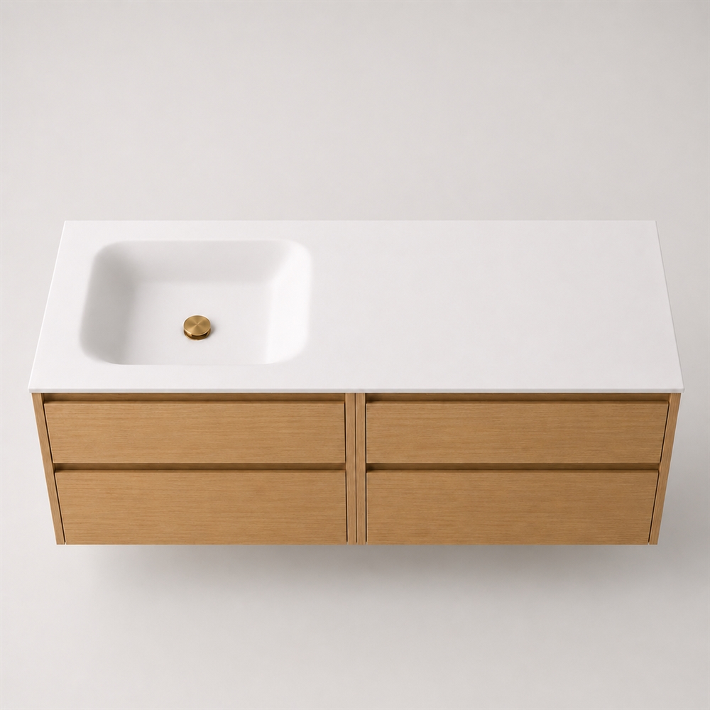 Corian bathroom surface 162 cm incl. Lux basin, left, Glacier White