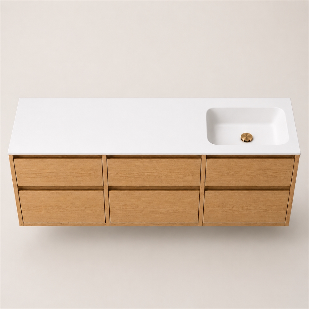 Corian bathroom surface 182 cm incl. Lux basin, right, Glacier White