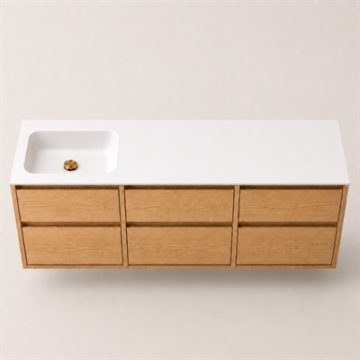 Corian bathroom surface 182 cm incl. Lux basin, left, Glacier White