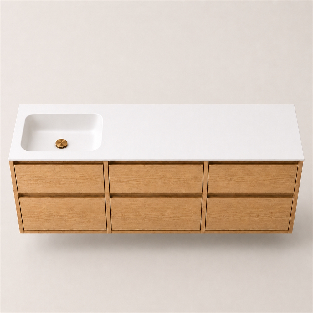 Corian bathroom surface 182 cm incl. Lux basin, left, Glacier White