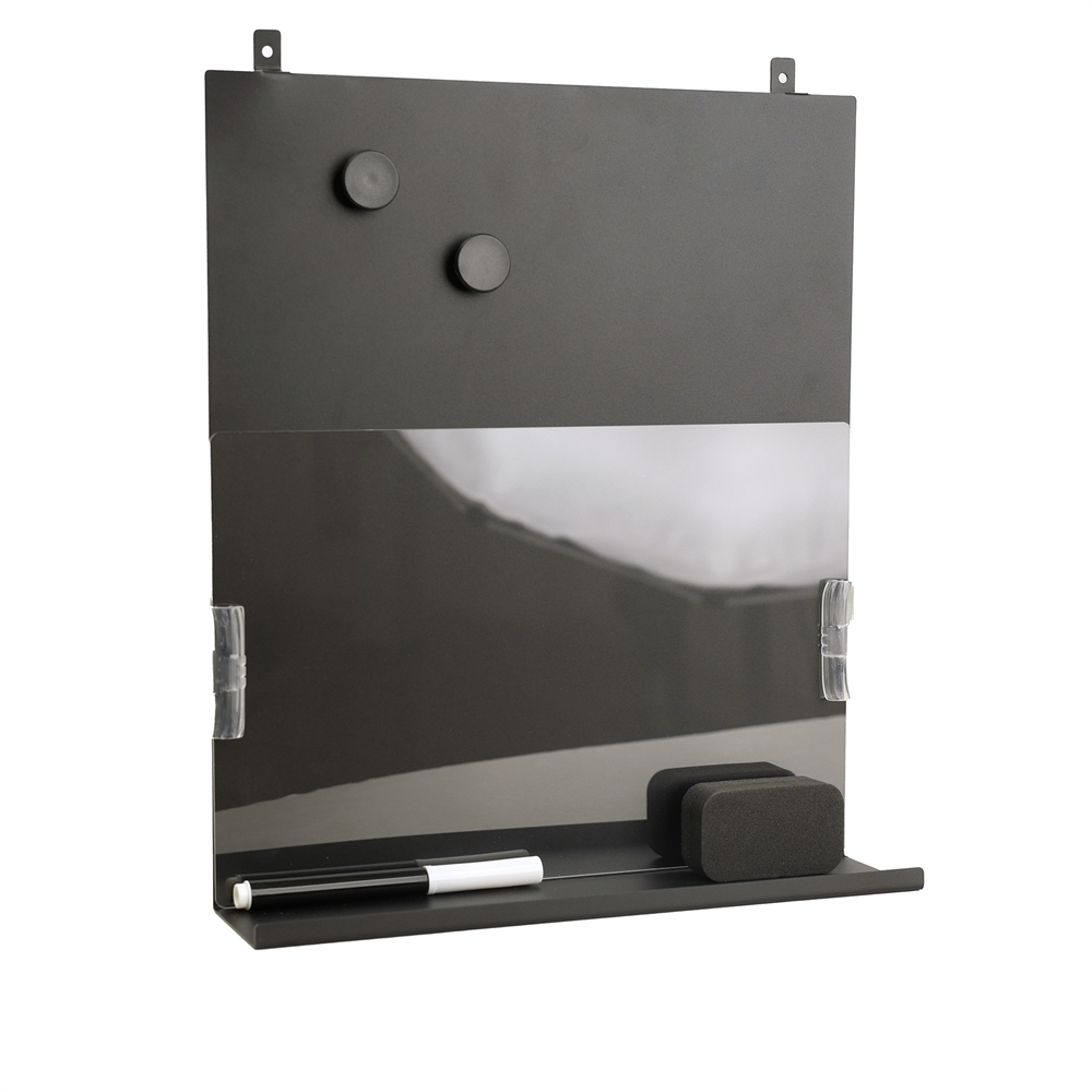 Magnetic board with shelf, black metal
